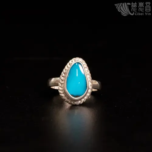 天然綠松石銀戒指-962 (Size 5.75)