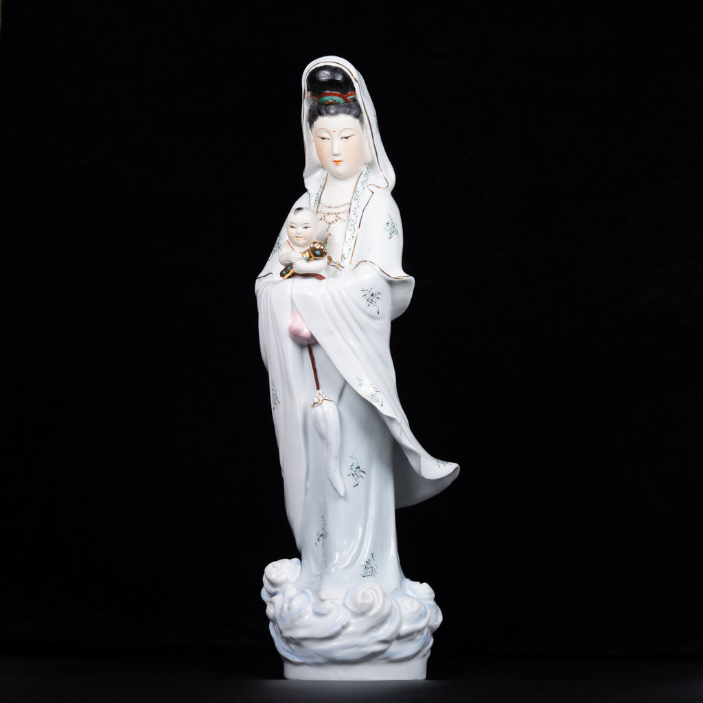 Ceramic Painted Child-Granting Guanyin Statue